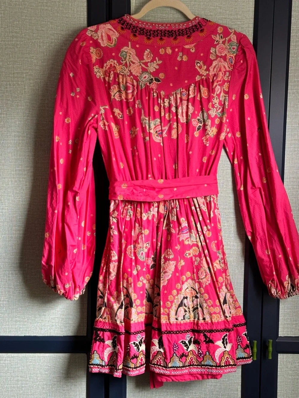Anthropologie Raquel Beaded + Embroidered Wrap Style Mini Dress in Pink, Size M - Picture 7 of 13